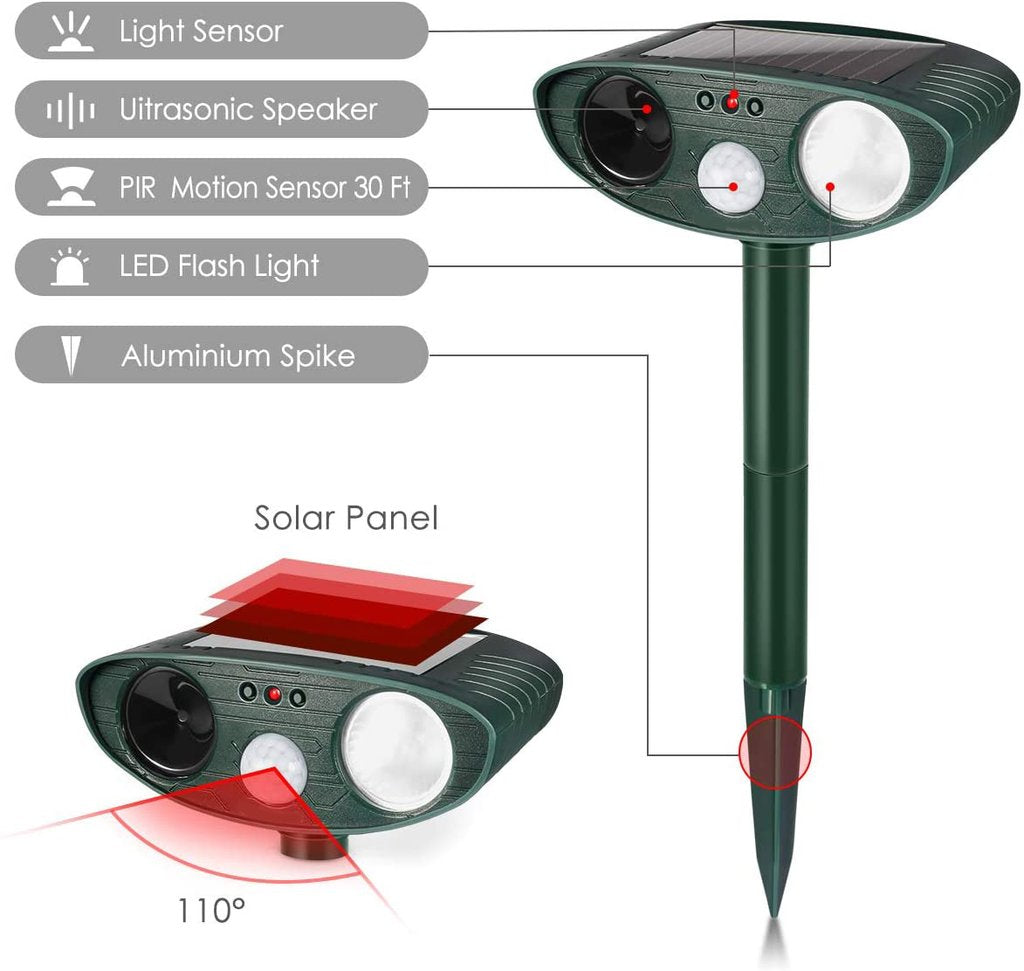 Solar Powered Ultrasonic Rabbit Repeller Humane Garden Protection