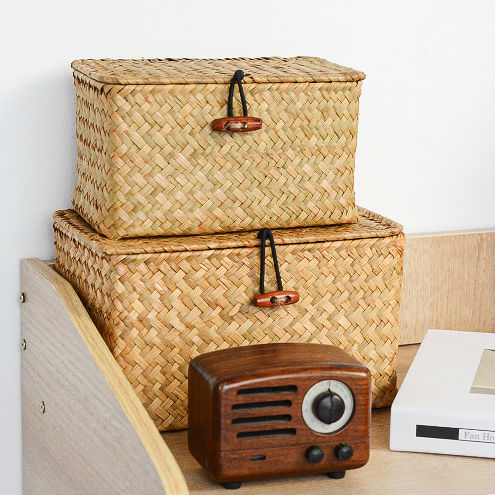 Rectangular Storage Basket with Lid Compact Home Organisation Box