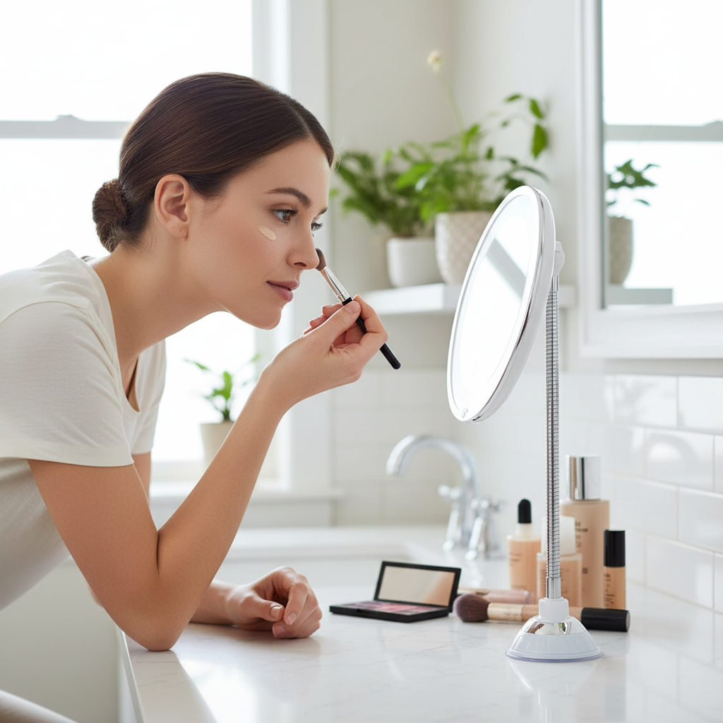 Adjustable LED Magnifying Mirror with Suction Mount