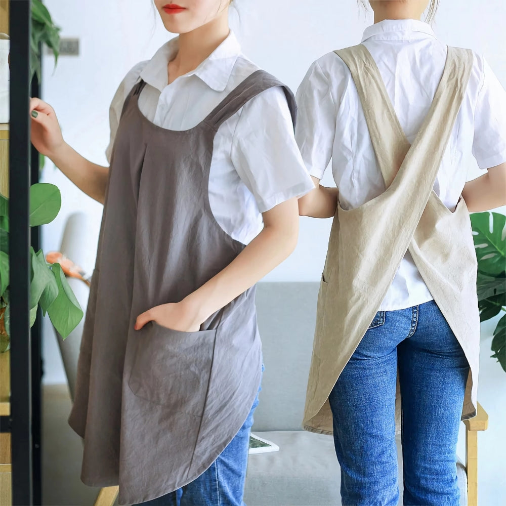 Minimalist Apron Dress Comfortable Cross‑Back Style with Pockets