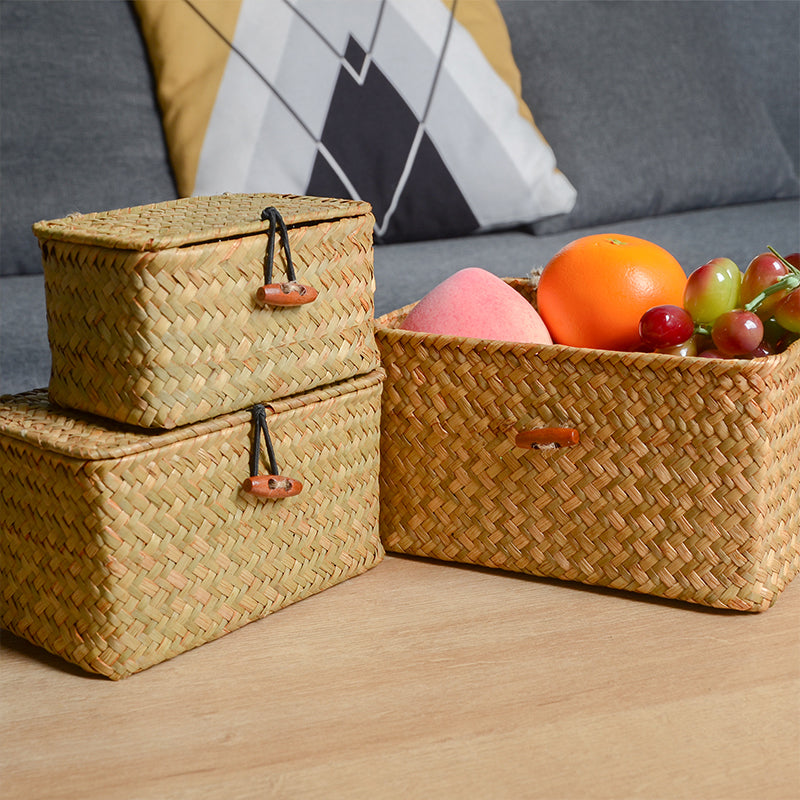 Rectangular Storage Basket with Lid Compact Home Organisation Box