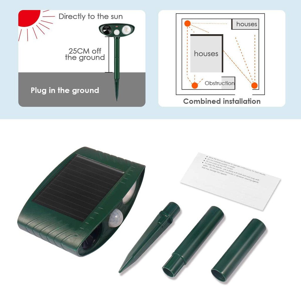 Solar Powered Ultrasonic Rabbit Repeller Humane Garden Protection