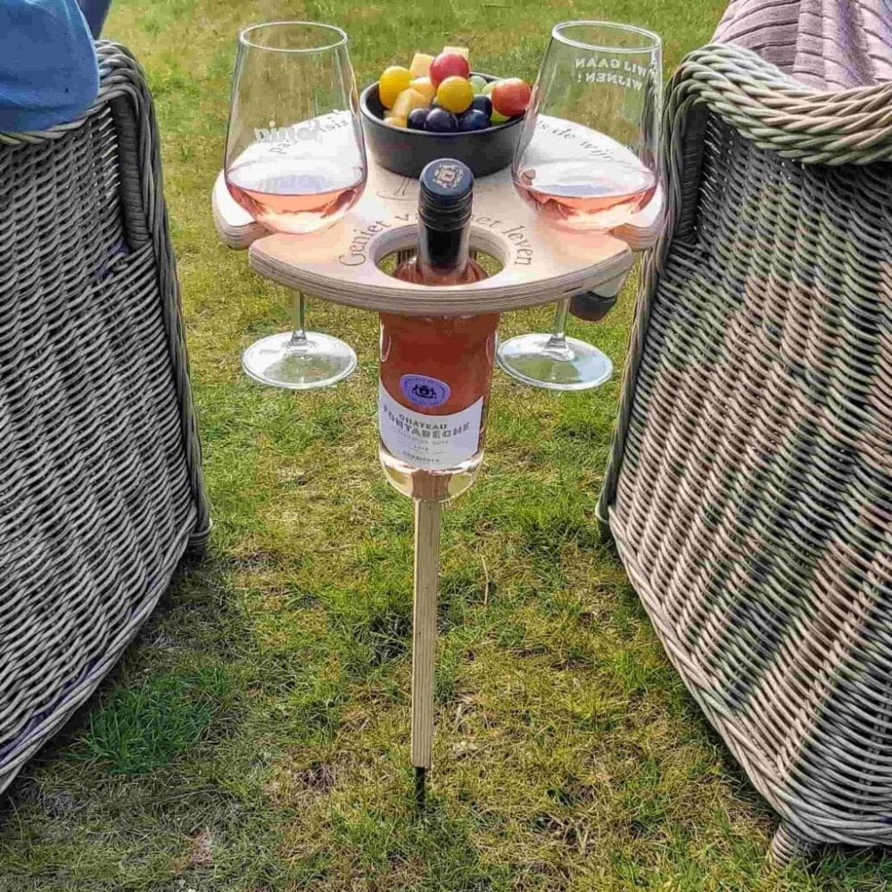 Outdoor Picnic Wine Table Portable Foldable Stand for Bottle & Glasses
