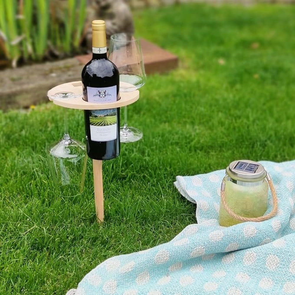 Outdoor Picnic Wine Table Portable Foldable Stand for Bottle & Glasses