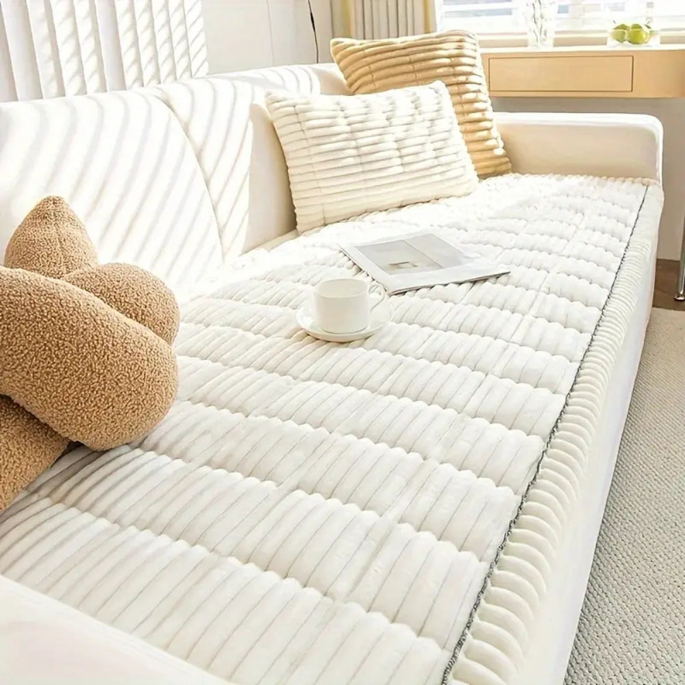 Plush Sofa Cover with Elegant Pleated Edges