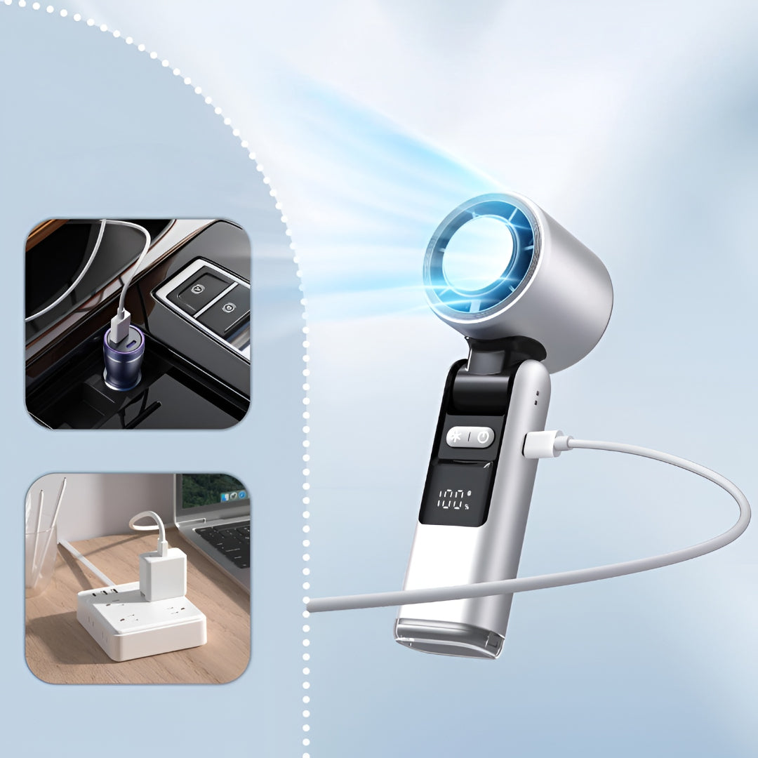 Portable Rechargeable Handheld Fan with Digital Display