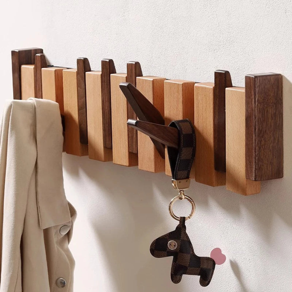 Piano Style Wall Coat Rack with Foldable Hooks
