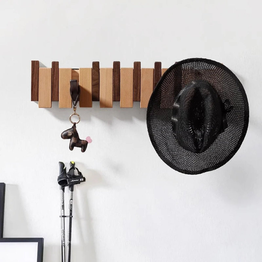 Piano Style Wall Coat Rack with Foldable Hooks