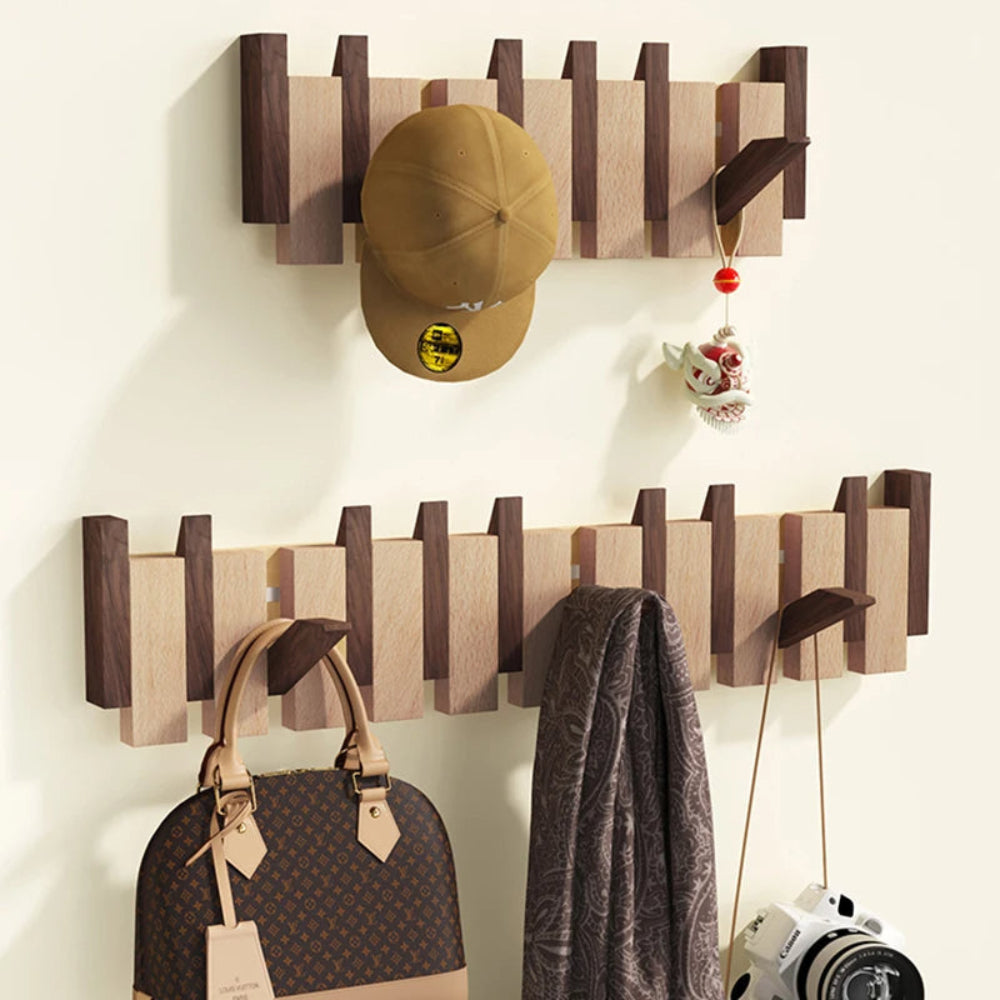 Piano Style Wall Coat Rack with Foldable Hooks