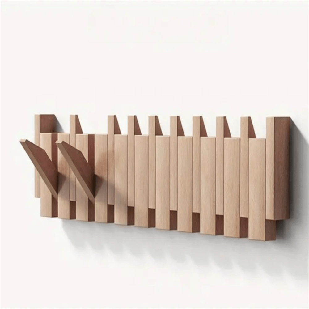 Piano Style Wall Coat Rack with Foldable Hooks