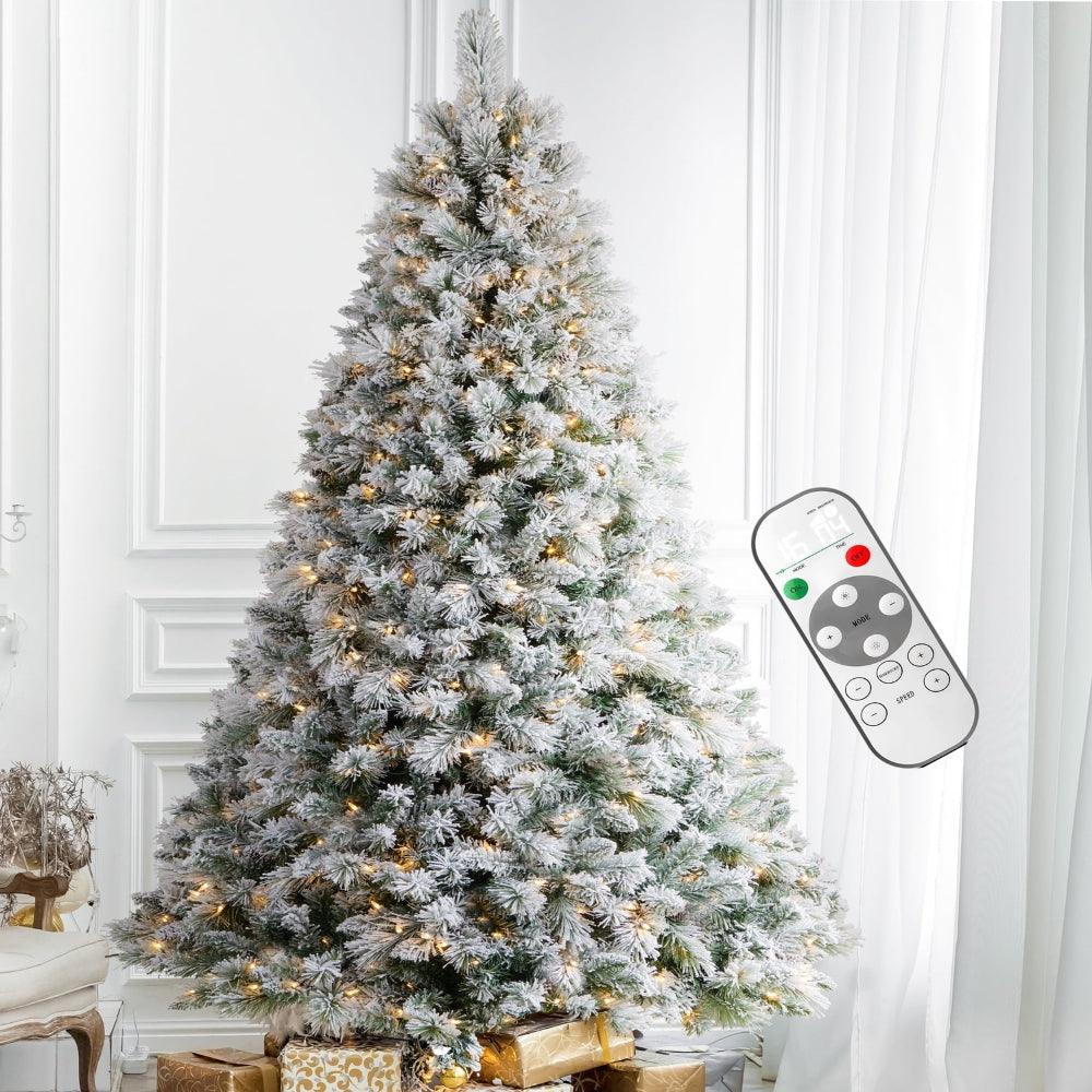 Prelit Christmas Tree Remote Dual Color LED Snow Flocked Lights