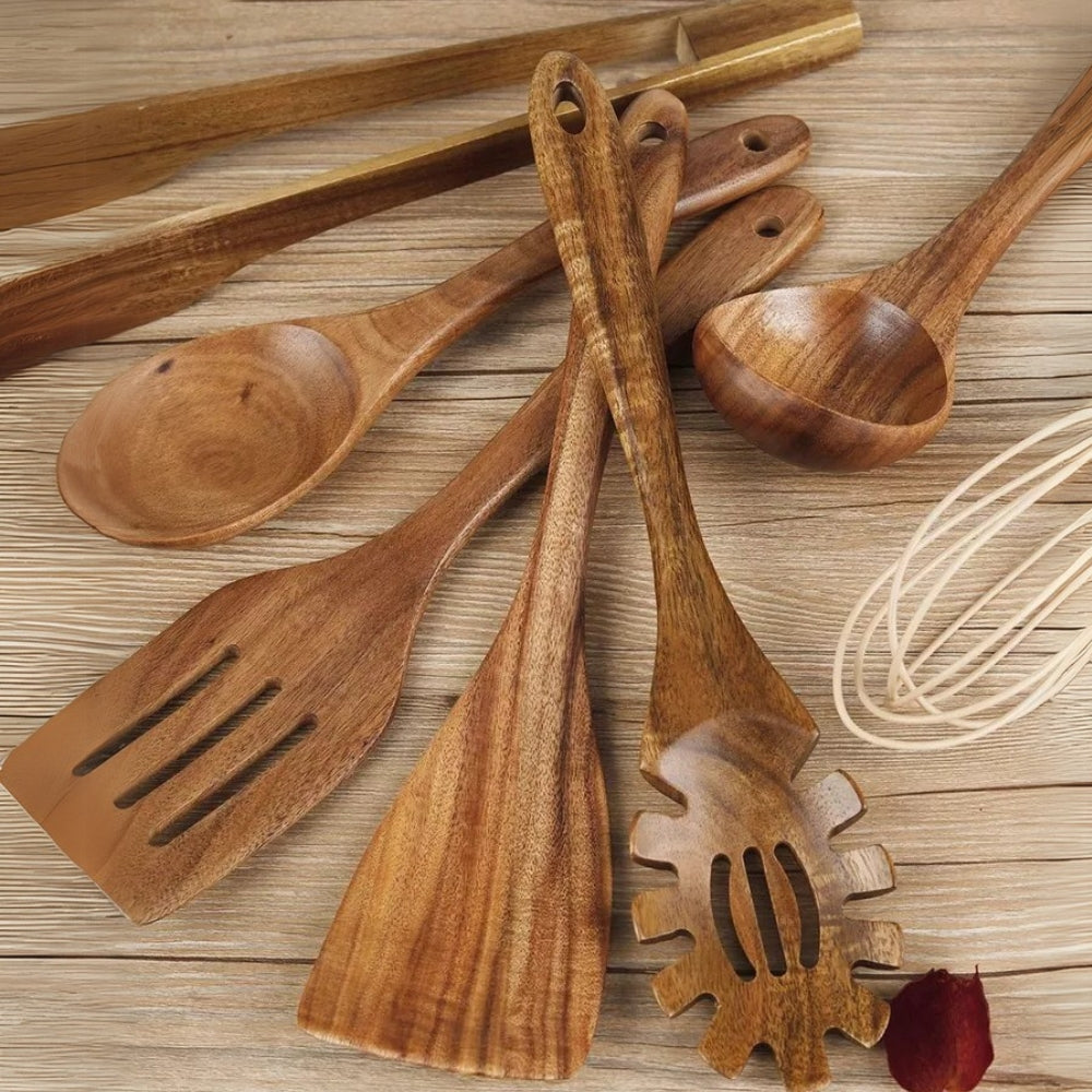 Handmade Wooden Utensils Set for Everyday Cooking
