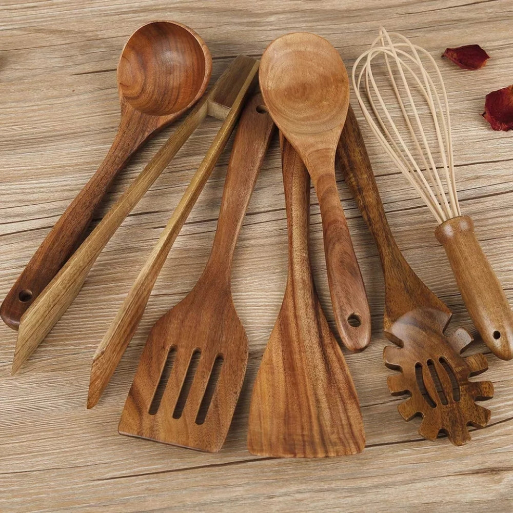 Handmade Wooden Utensils Set for Everyday Cooking