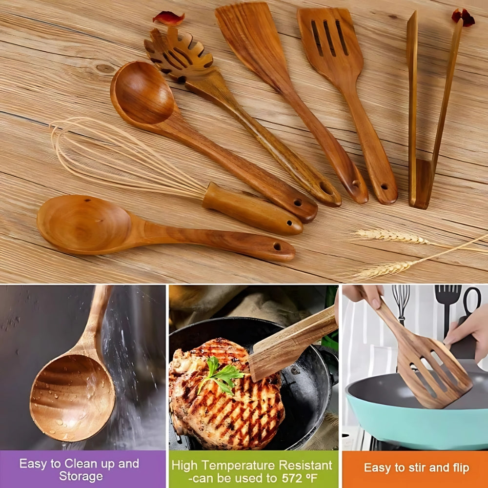 Handmade Wooden Utensils Set for Everyday Cooking