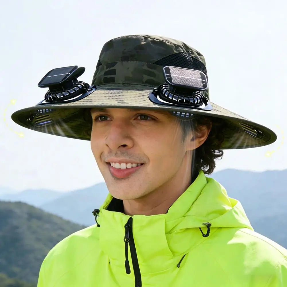 Wide Brim Solar Hat with Dual Fans for Outdoor Activities