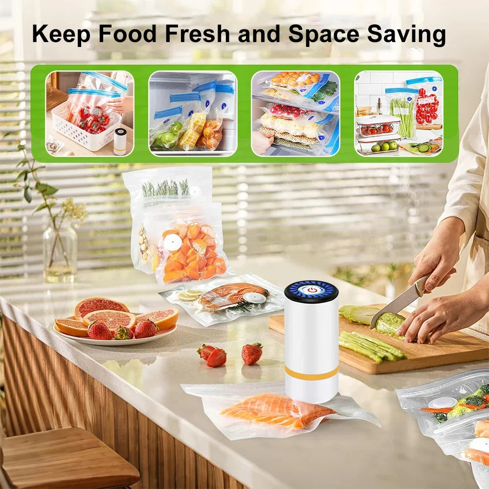 Portable Electric Vacuum Pump for Food Storage with Reusable Vacuum Bags