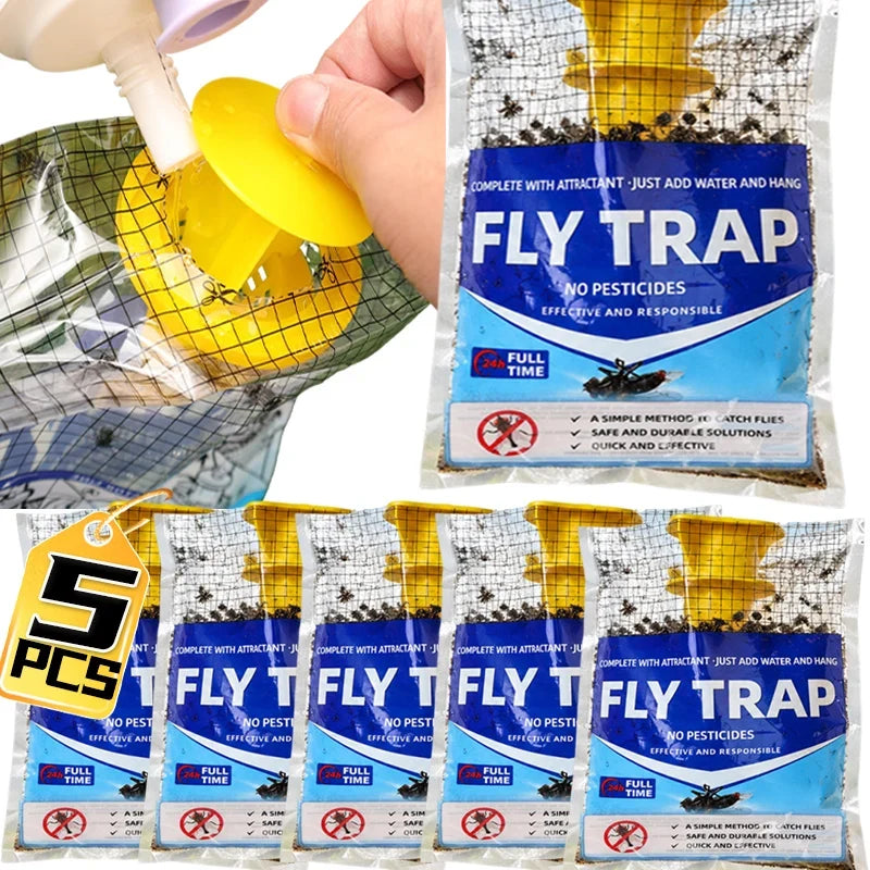 Disposable Hanging Fly Trap with Water-Soluble Bait for Outdoor Use