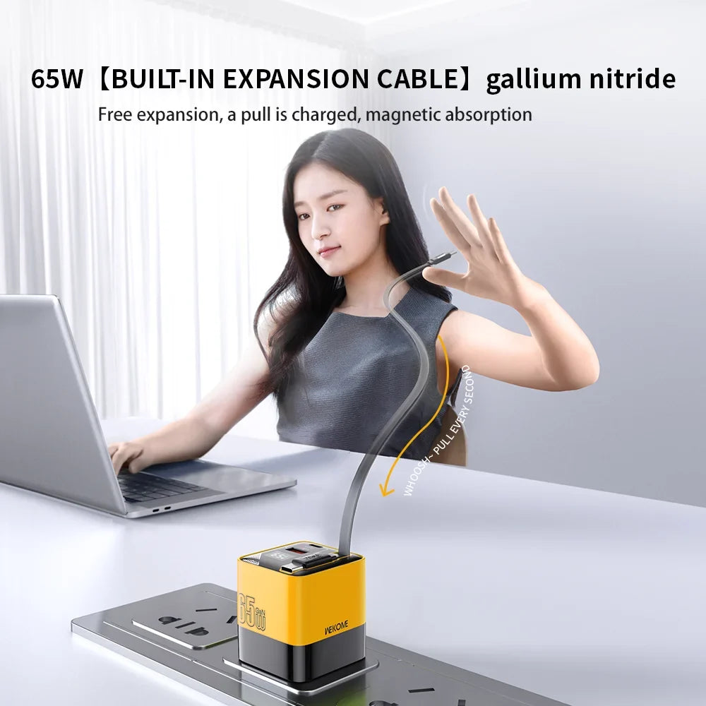 USB-C Power Adapter with Attached Type-C Charging Cable
