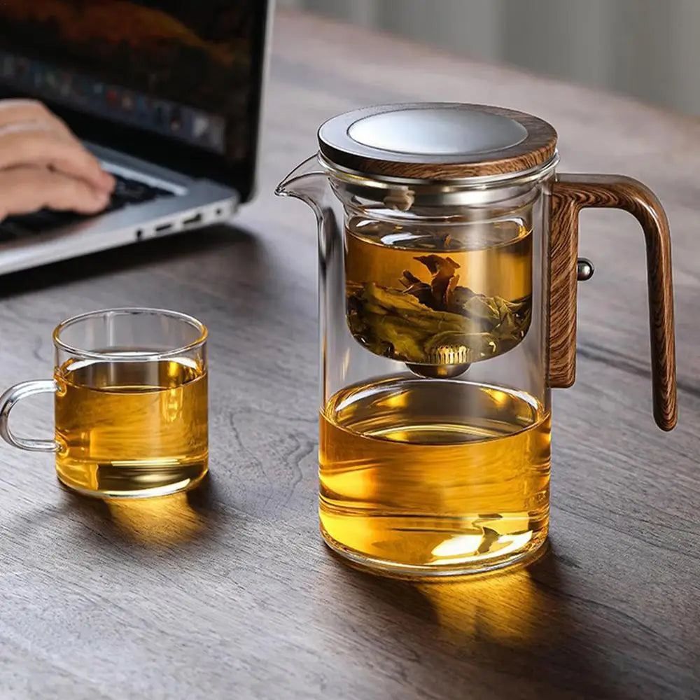 Avichic - Elegant Glass Teapot with Wooden Handle & Built-In Strainer