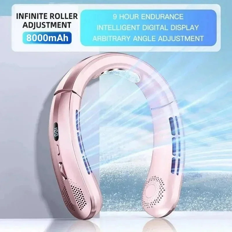 Portable USB Rechargeable Neck Fan with LED Display 8000mAh