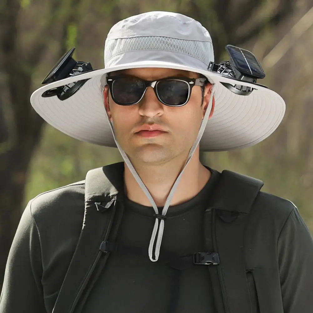 Wide Brim Solar Hat with Dual Fans for Outdoor Activities