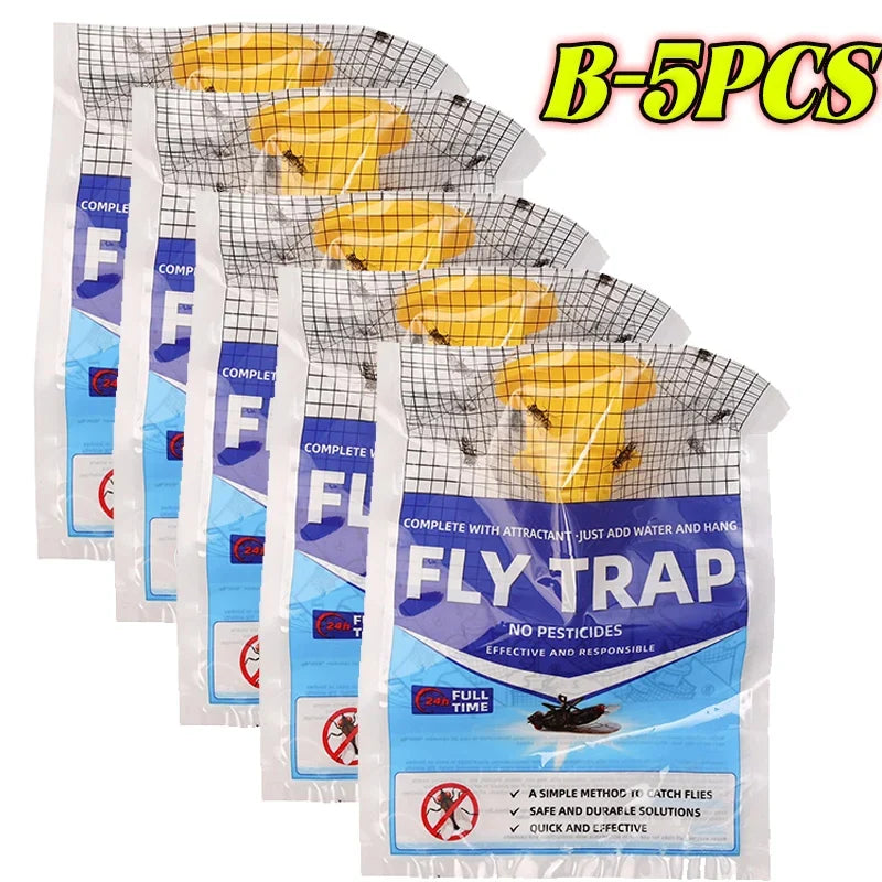 Disposable Hanging Fly Trap with Water-Soluble Bait for Outdoor Use
