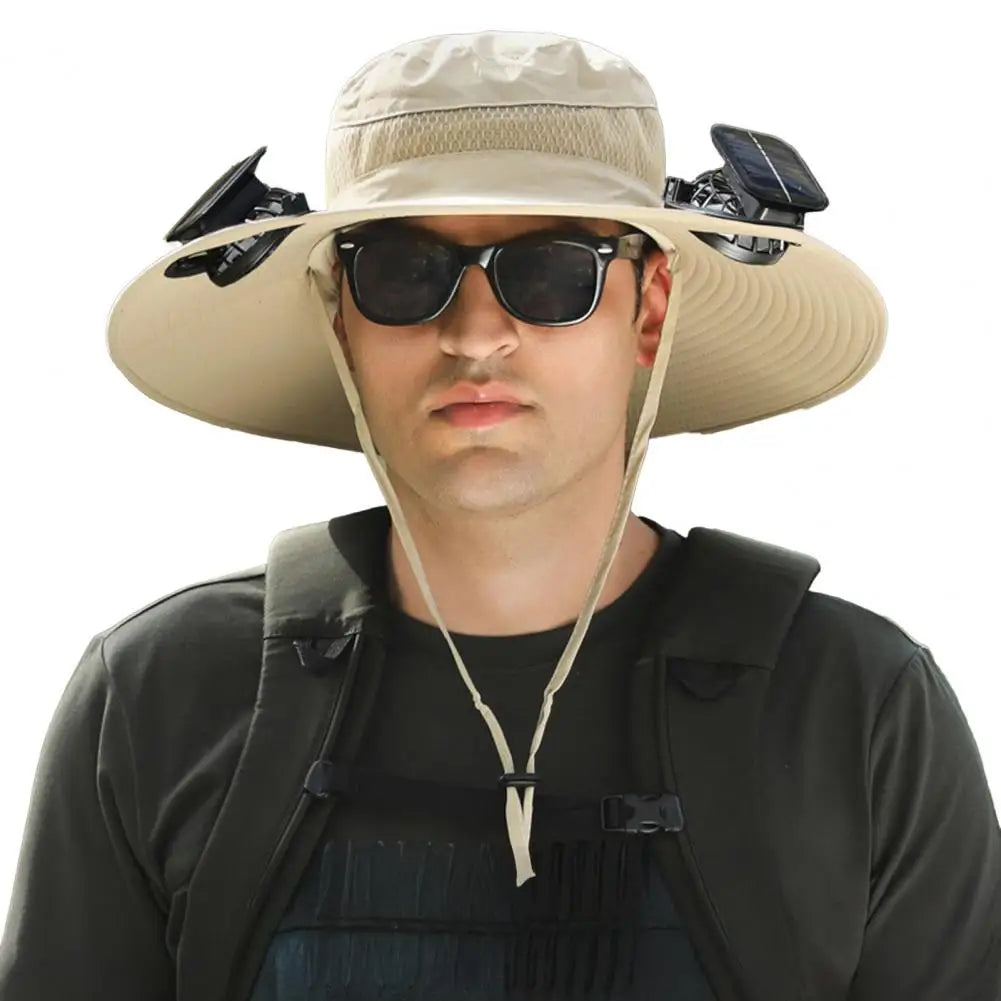 Wide Brim Solar Hat with Dual Fans for Outdoor Activities