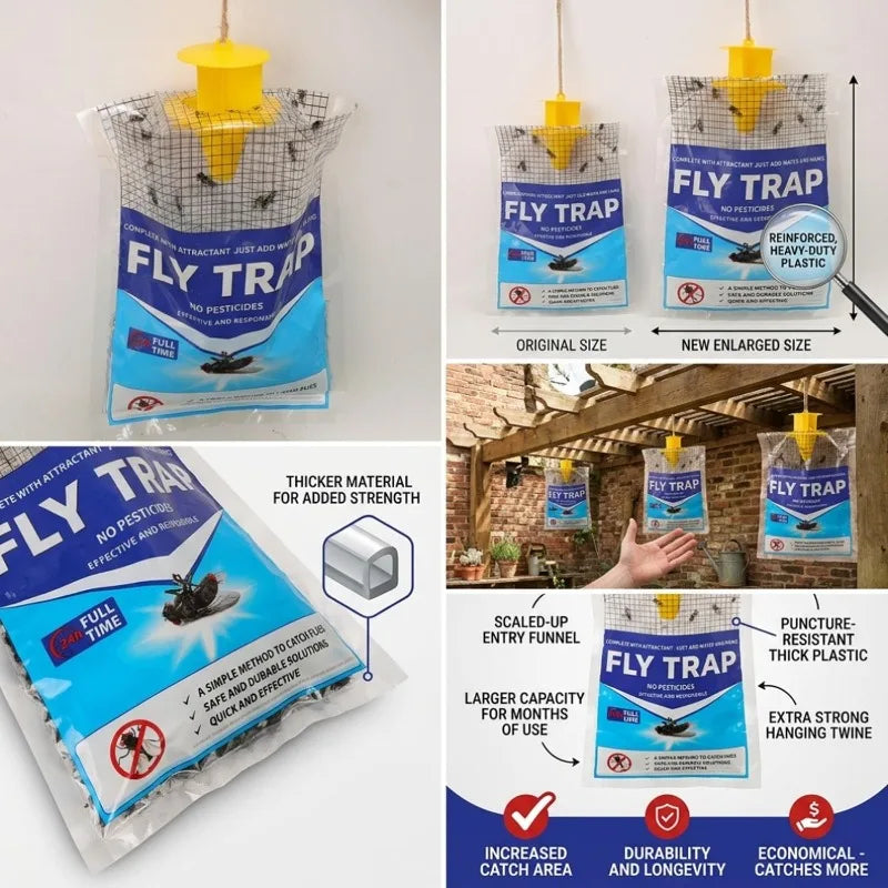 Disposable Hanging Fly Trap with Water-Soluble Bait for Outdoor Use
