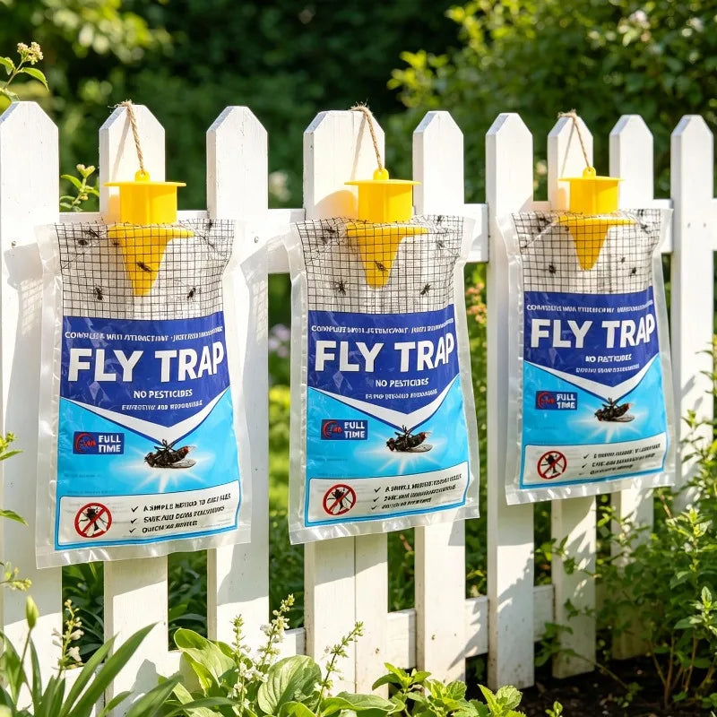 Disposable Hanging Fly Trap with Water-Soluble Bait for Outdoor Use