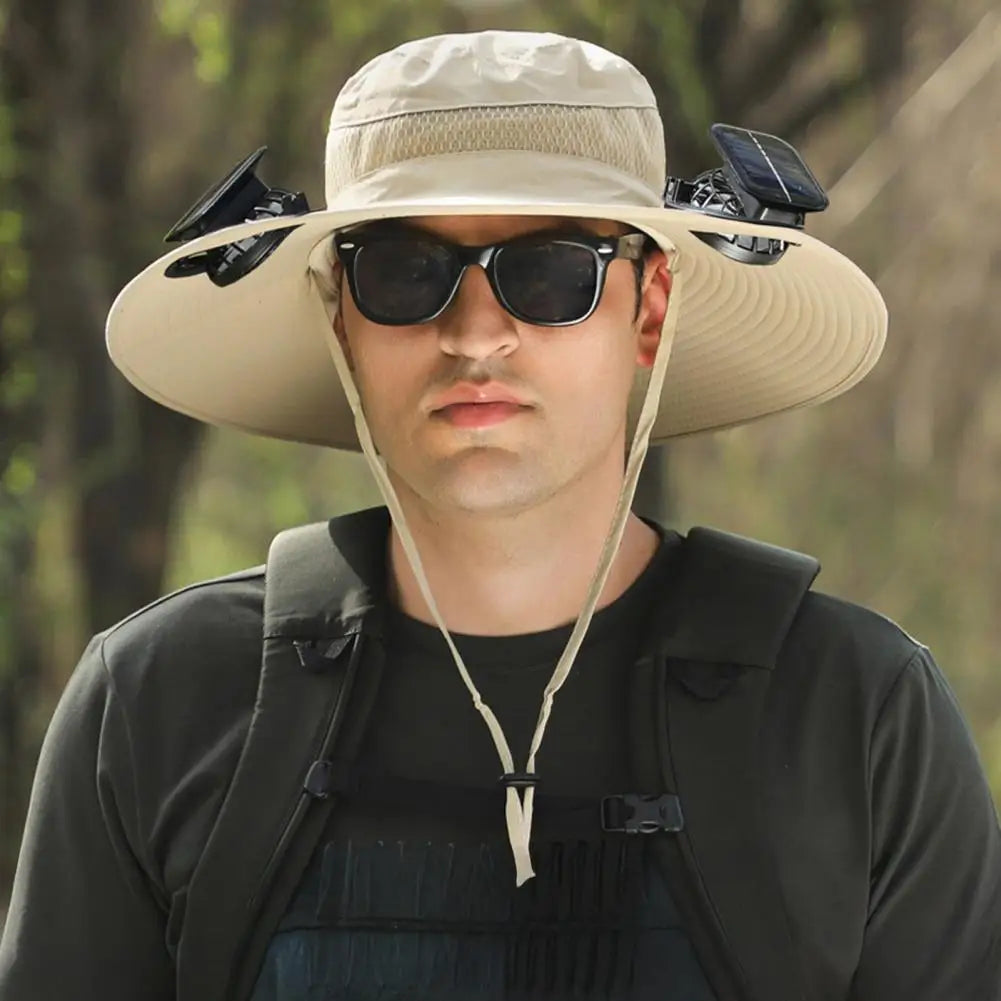 Wide Brim Solar Hat with Dual Fans for Outdoor Activities