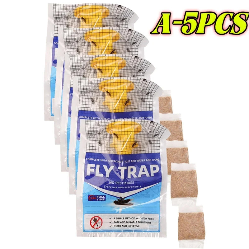 Disposable Hanging Fly Trap with Water-Soluble Bait for Outdoor Use