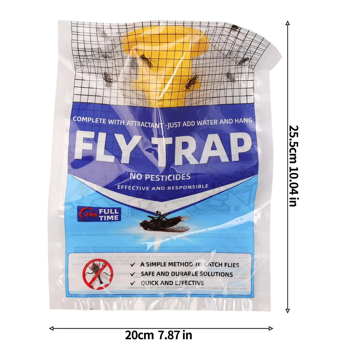 Disposable Hanging Fly Trap with Water-Soluble Bait for Outdoor Use