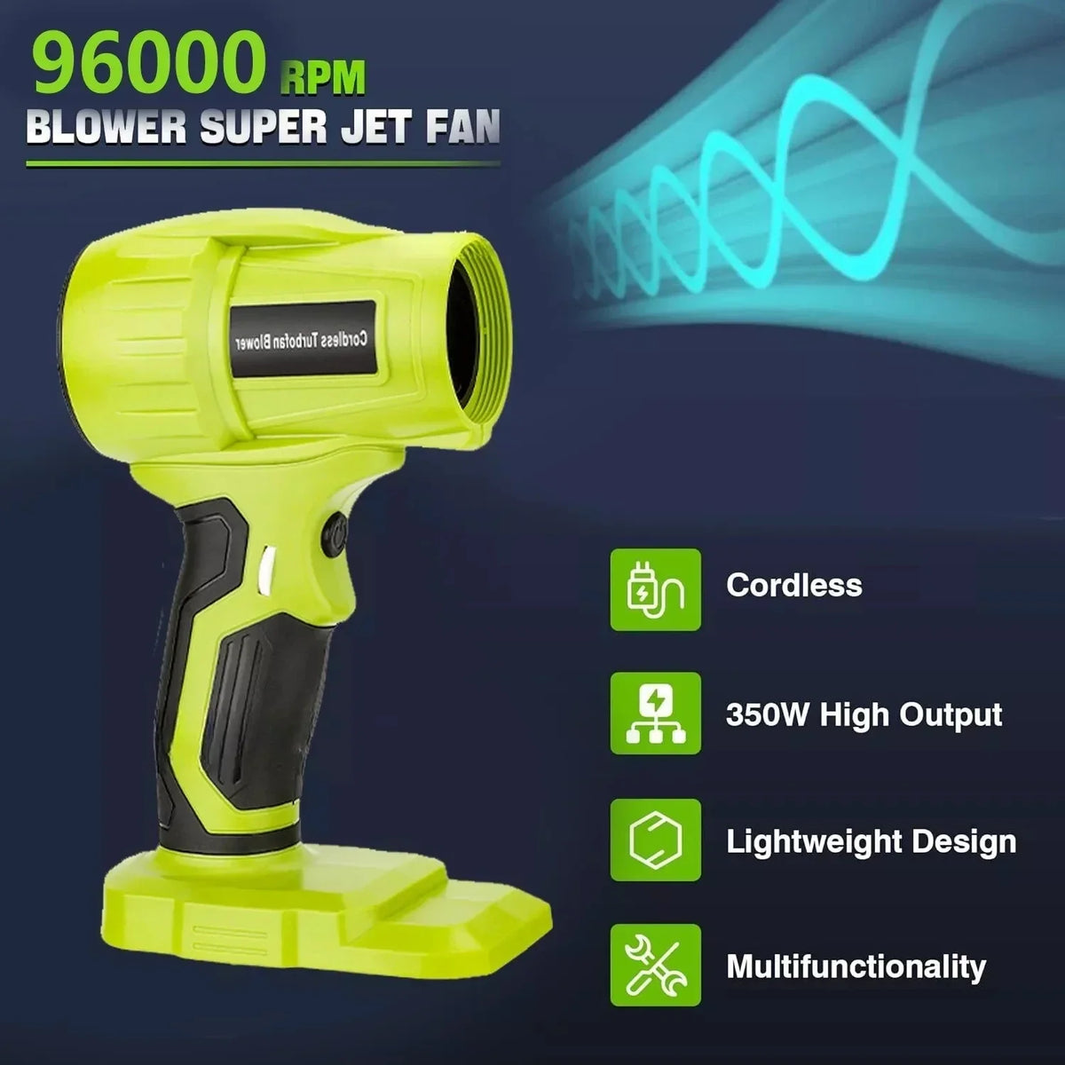 Cordless Mini Turbo Jet Blower – Compatible with Ryobi, Makita, Dewalt, Milwaukee & Bosch 18V/20V Batteries – 96,000RPM, Compact & Powerful Air Duster (Battery Not Included)
