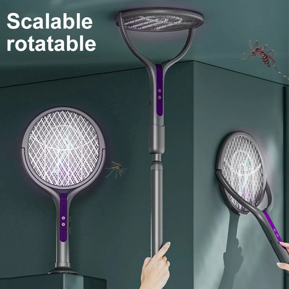Extendable Electric Mosquito Swatter with Camping Light and Rotating Head