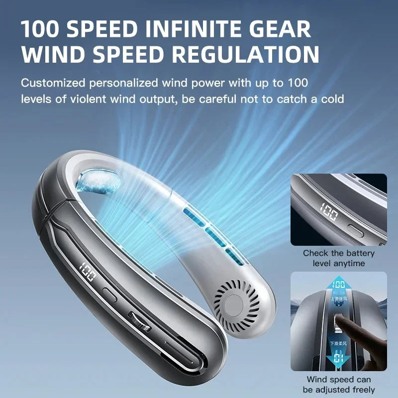 Portable USB Rechargeable Neck Fan with LED Display 8000mAh