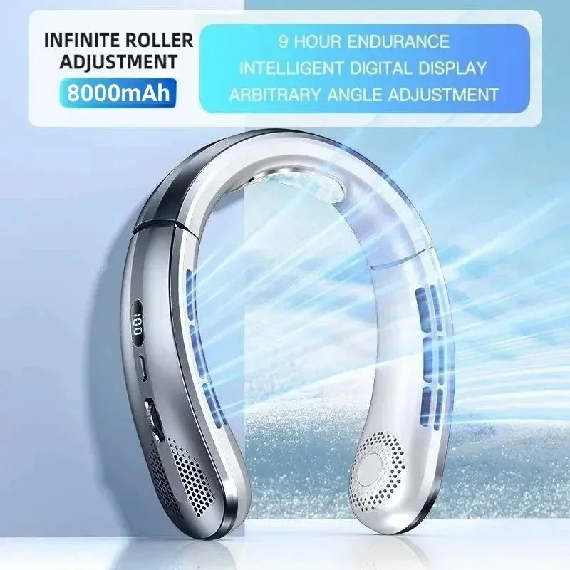 Portable USB Rechargeable Neck Fan with LED Display 8000mAh