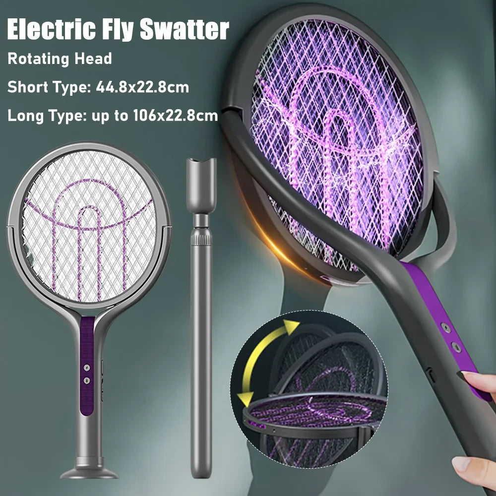 Extendable Electric Mosquito Swatter with Camping Light and Rotating Head