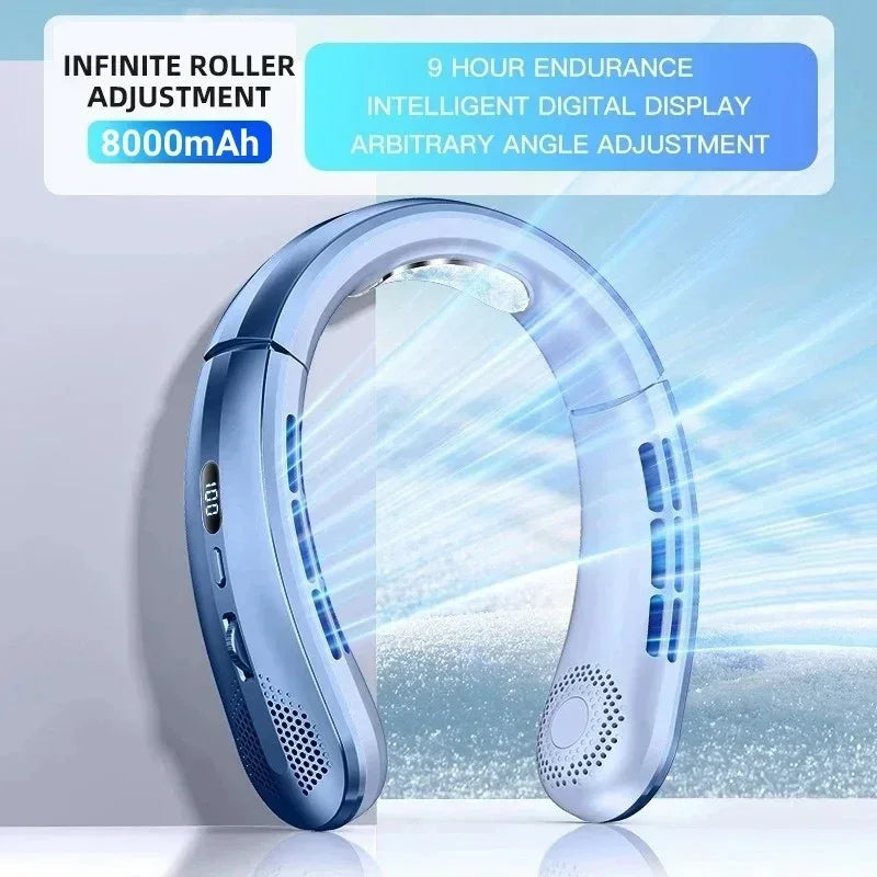 Portable USB Rechargeable Neck Fan with LED Display 8000mAh