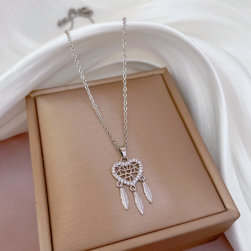 Dreamcatcher Crystal Charm Pendant Necklace