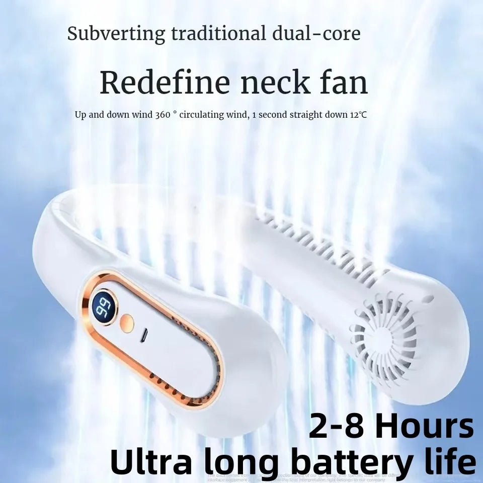 Portable USB Rechargeable Neck Fan with LED Display 8000mAh