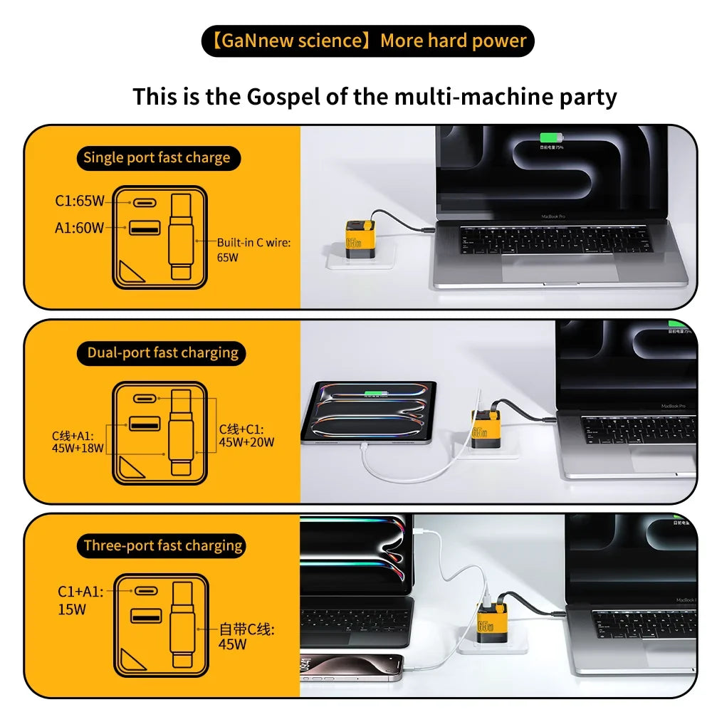 USB-C Power Adapter with Attached Type-C Charging Cable