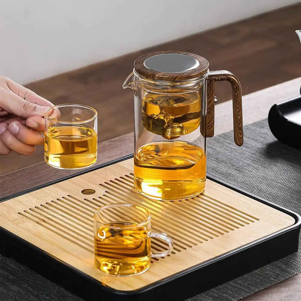 Avichic - Elegant Glass Teapot with Wooden Handle & Built-In Strainer