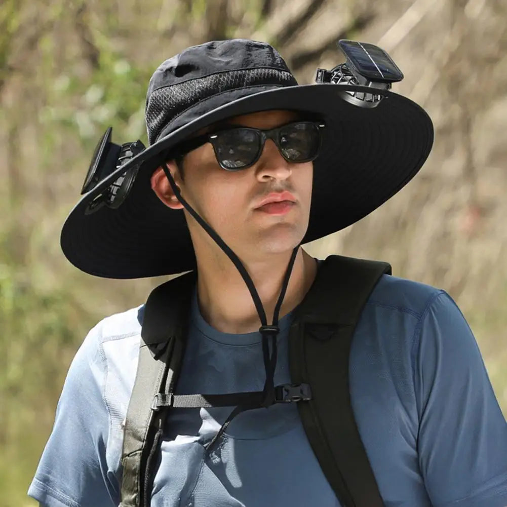 Wide Brim Solar Hat with Dual Fans for Outdoor Activities