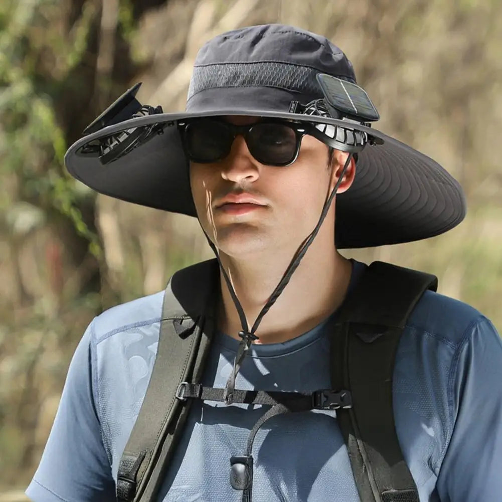 Wide Brim Solar Hat with Dual Fans for Outdoor Activities