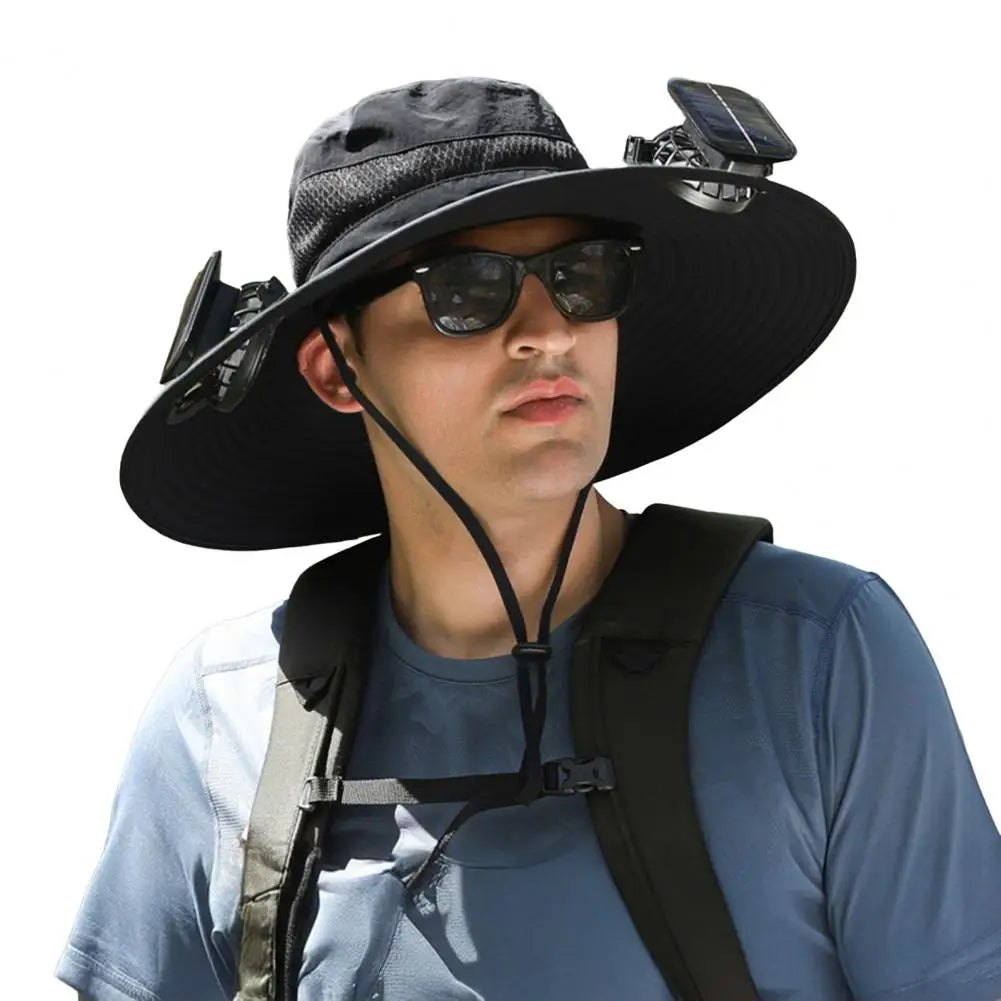 Wide Brim Solar Hat with Dual Fans for Outdoor Activities