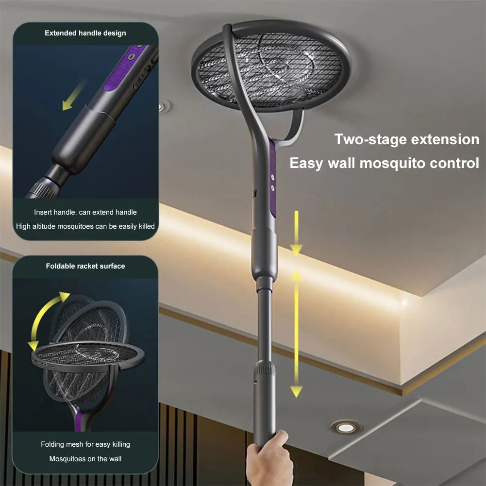 Extendable Electric Mosquito Swatter with Camping Light and Rotating Head