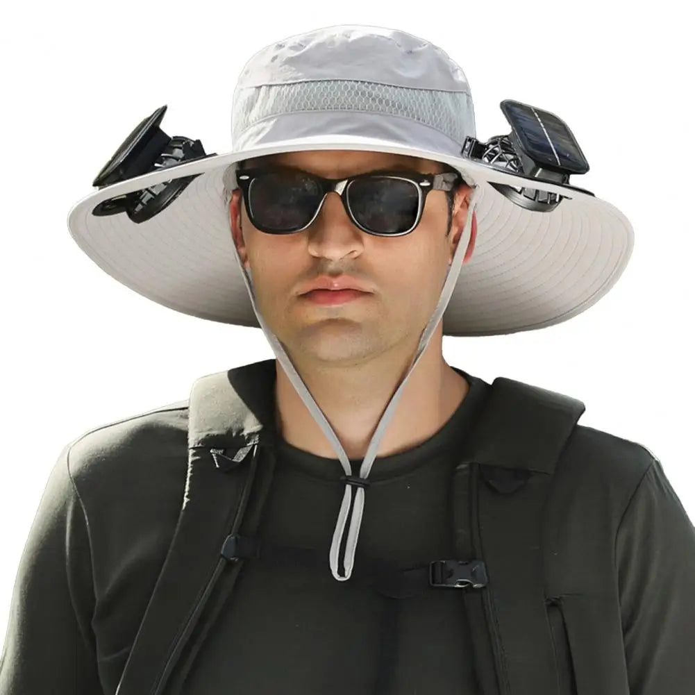 Wide Brim Solar Hat with Dual Fans for Outdoor Activities
