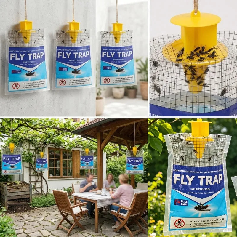 Disposable Hanging Fly Trap with Water-Soluble Bait for Outdoor Use