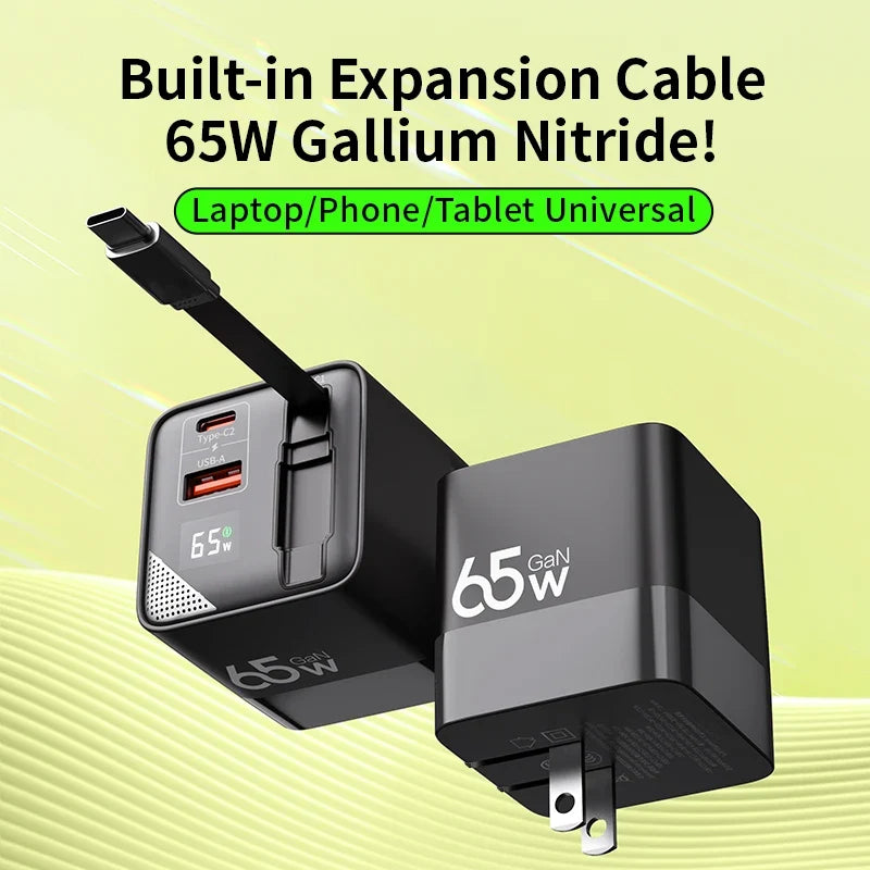 USB-C Power Adapter with Attached Type-C Charging Cable