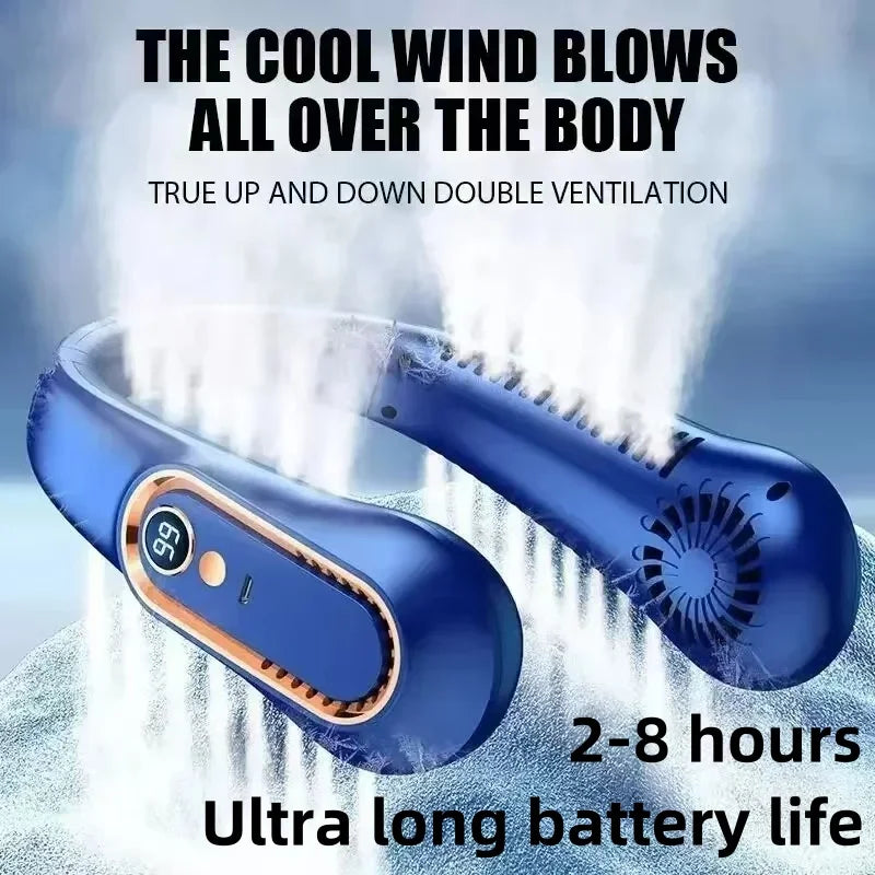 Portable USB Rechargeable Neck Fan with LED Display 8000mAh